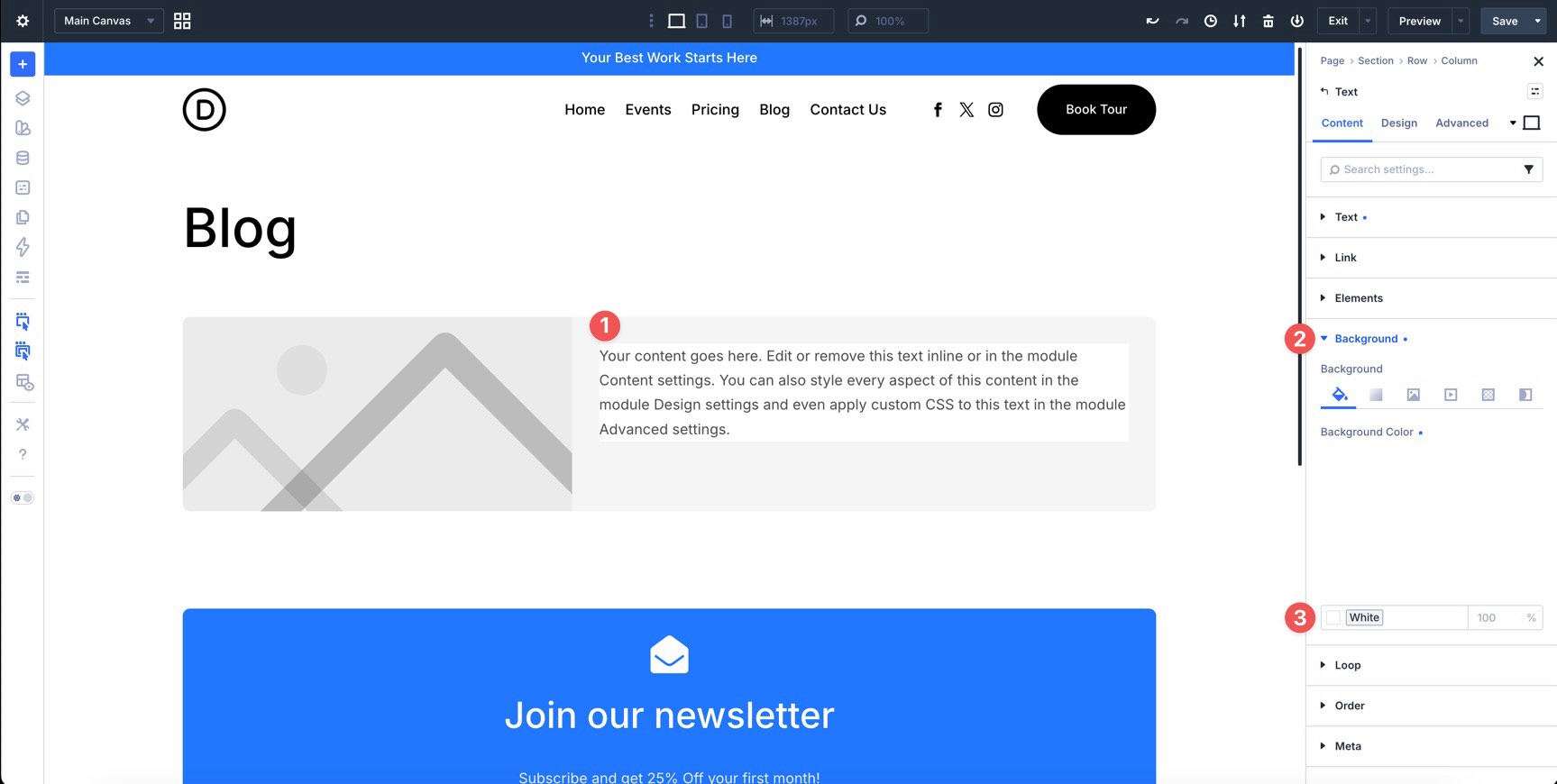 Set the Text module background color in Divi 5