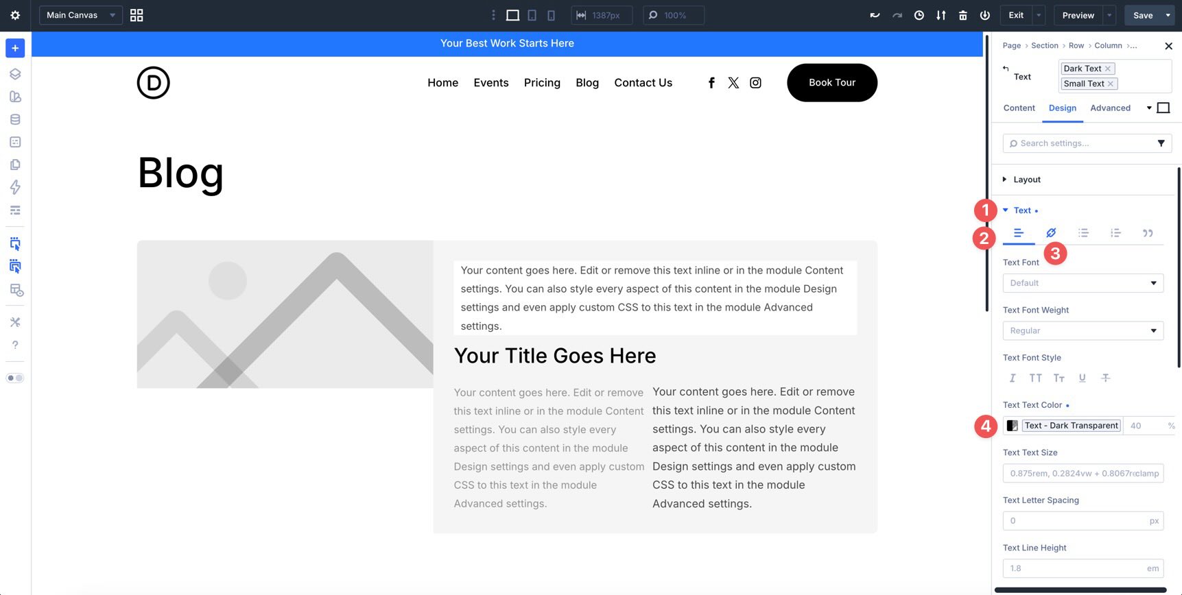 Apply a transparent text color variable in Divi 5