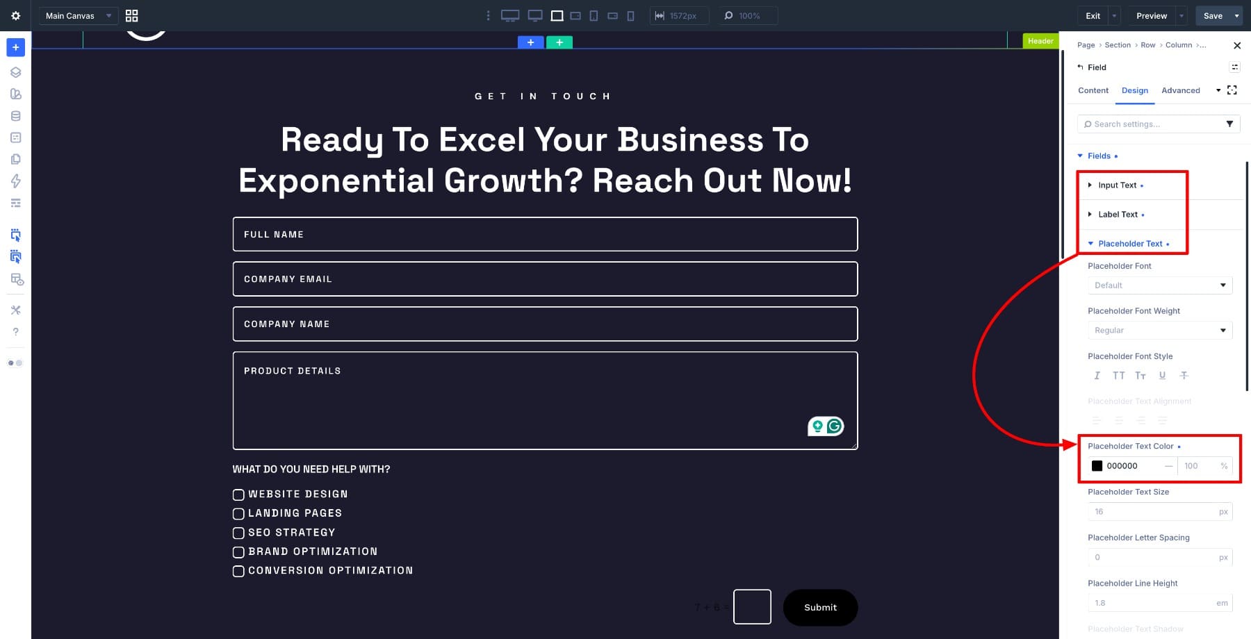 Focused field text color set to black