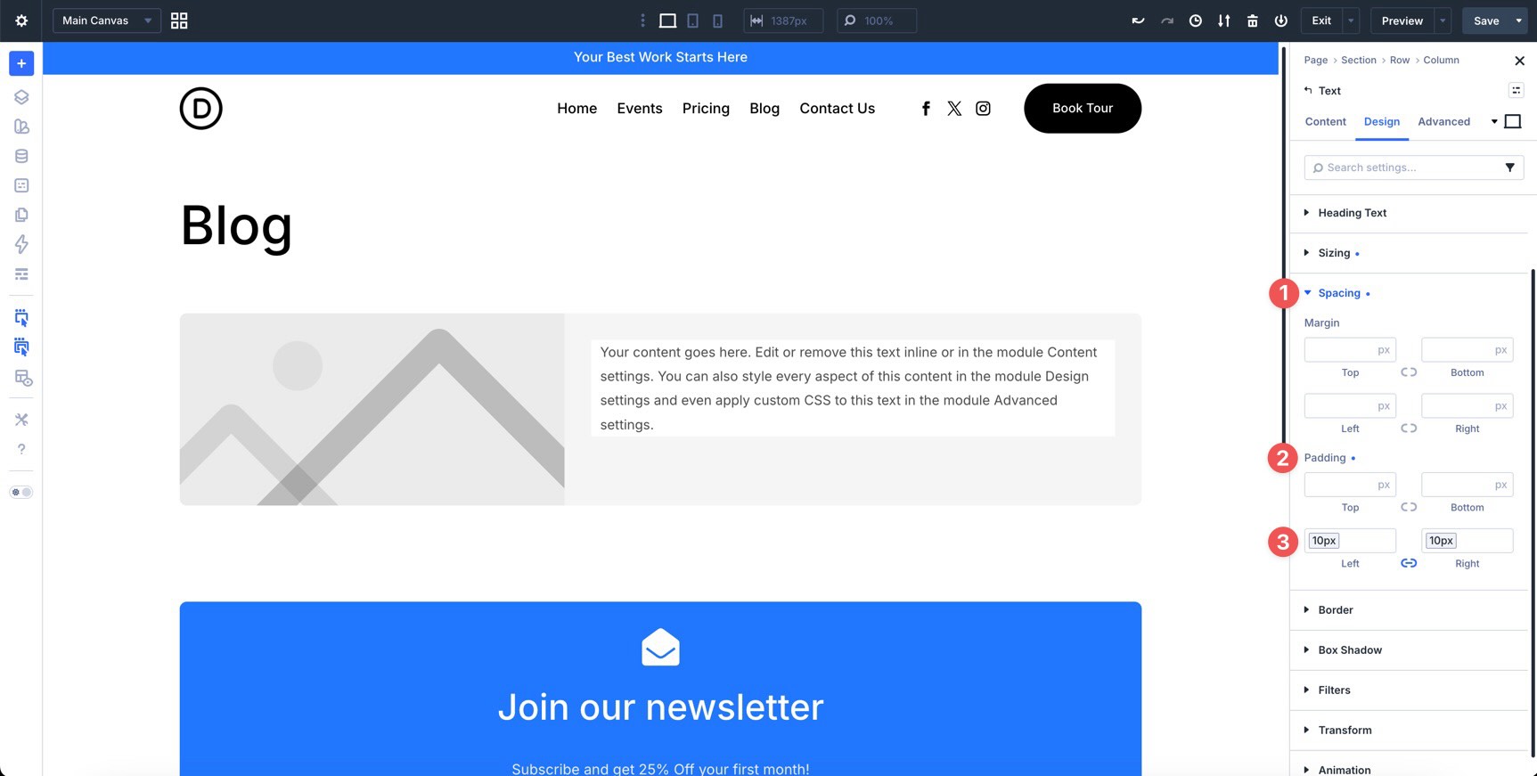 Apply padding to a Text module in Divi 5