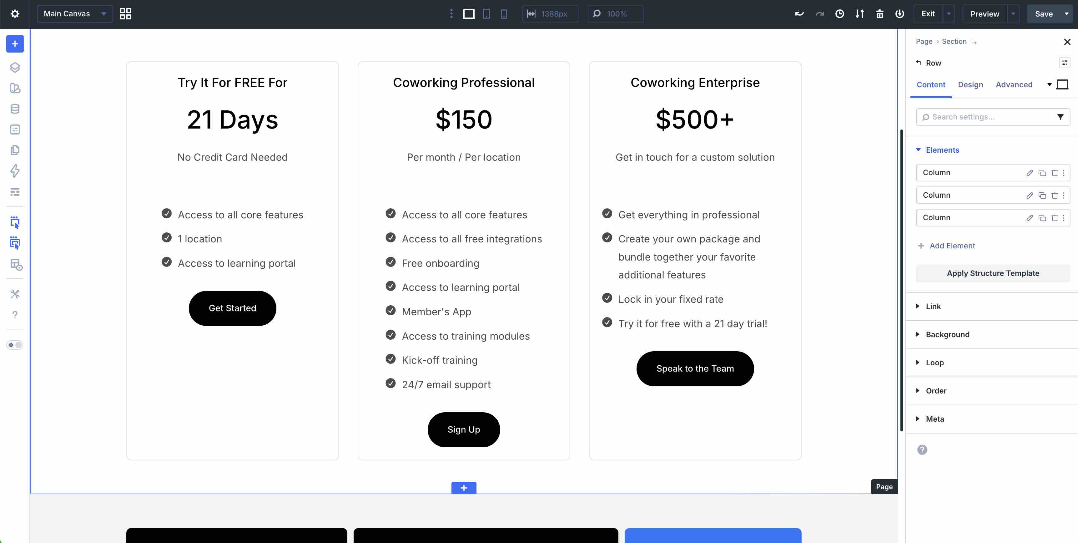 Three-column content layout in Divi 5
