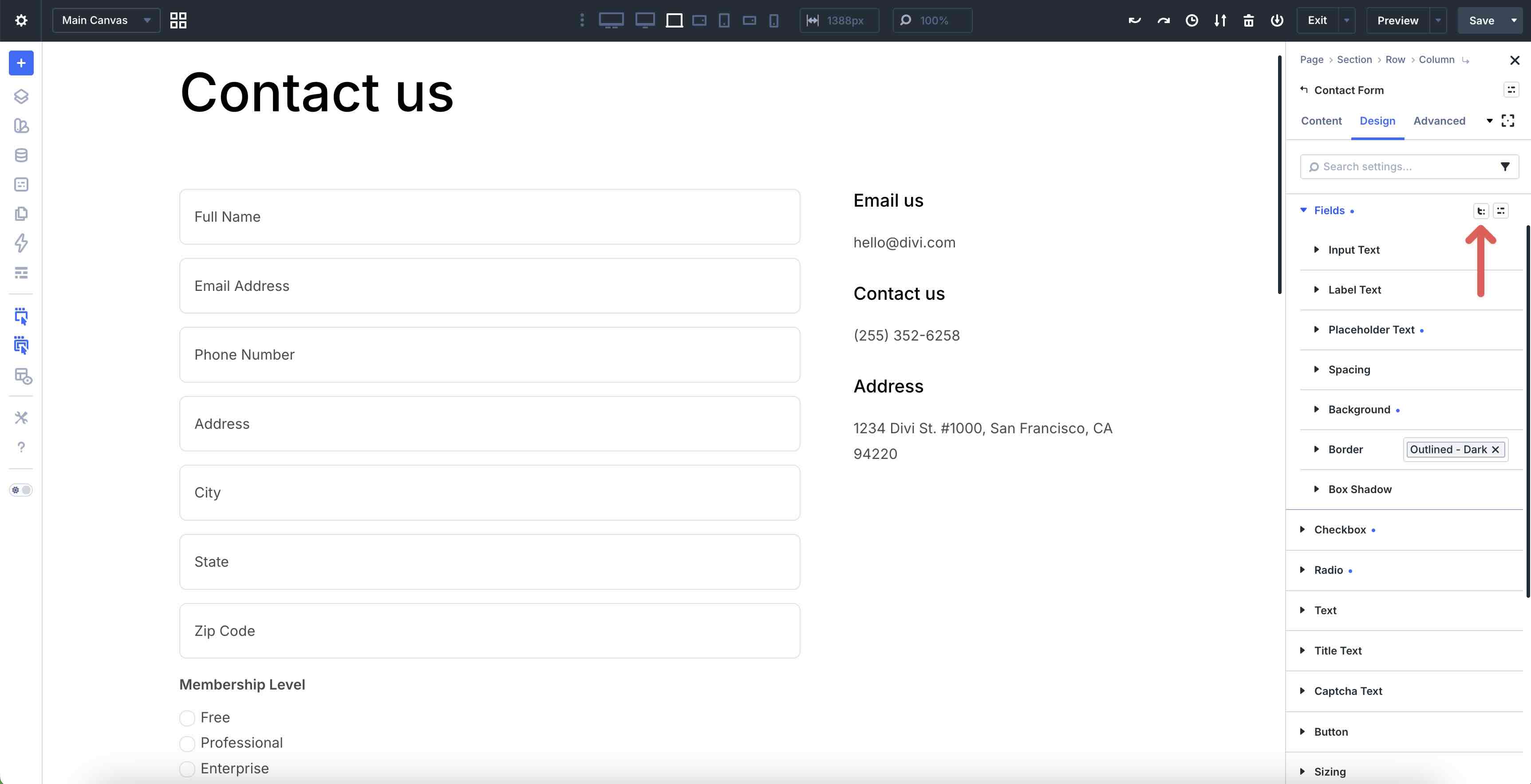 Toggle Options icon for Composable Settings in Divi 5