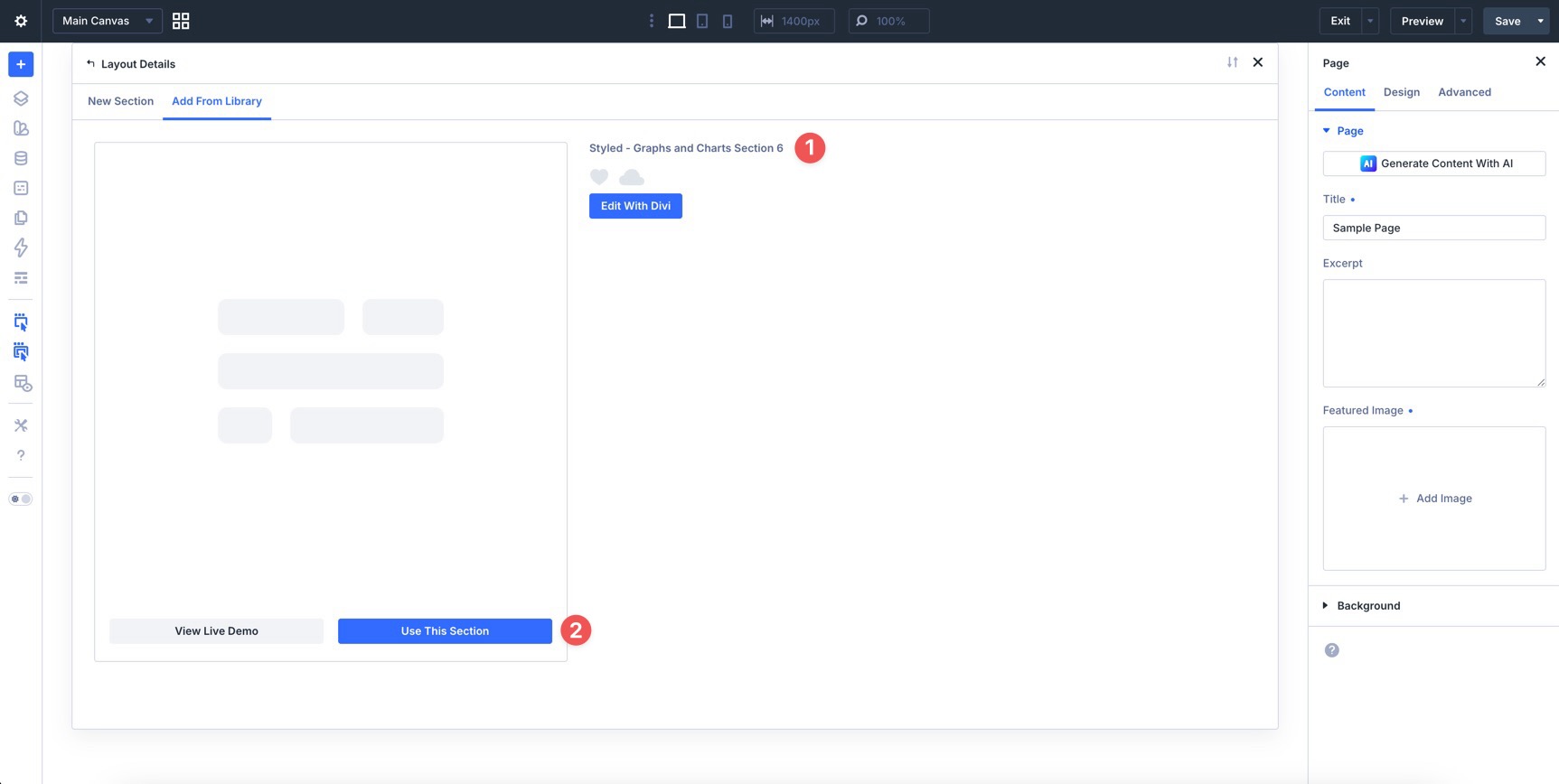 Divi Visual Builder upload premade layout