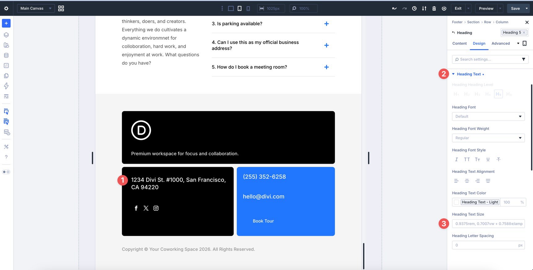 Footer heading variables in Divi 5