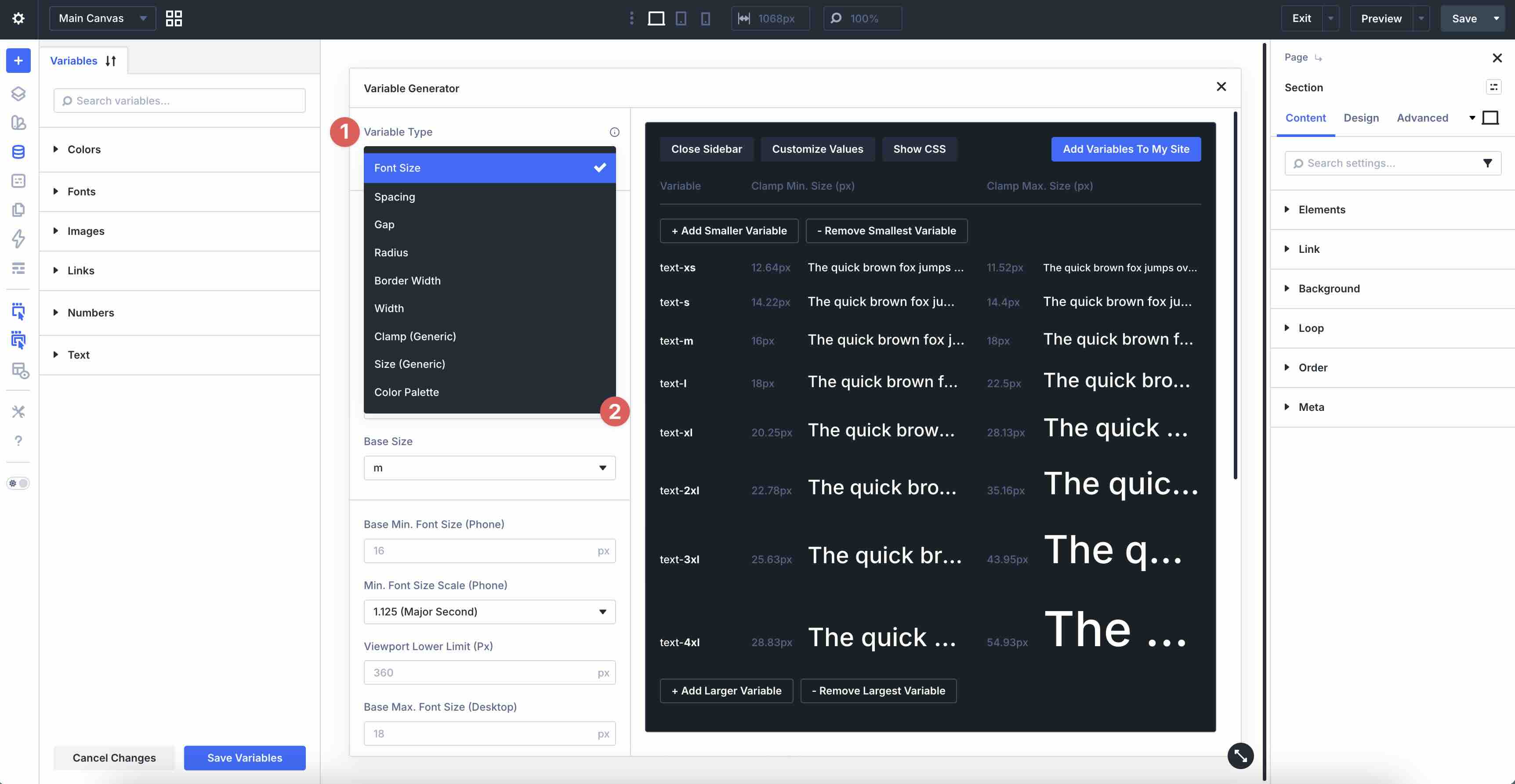 Variable type menu in Divi 5