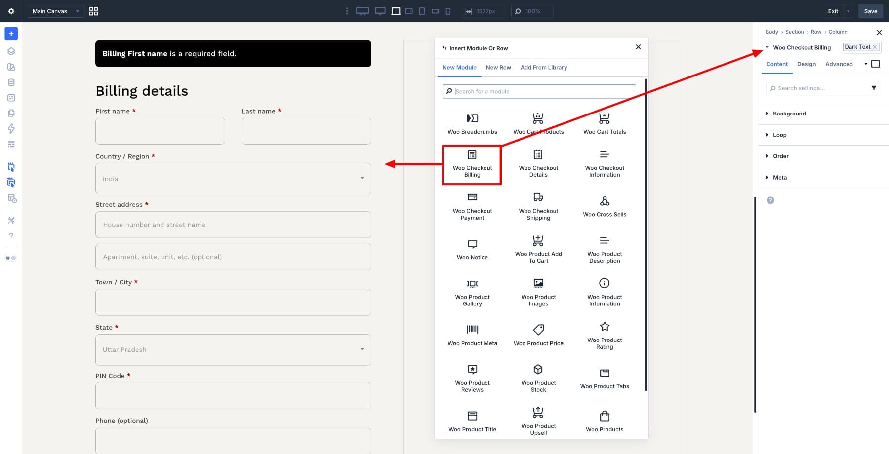 Woo Checkout Billing module in Divi 5