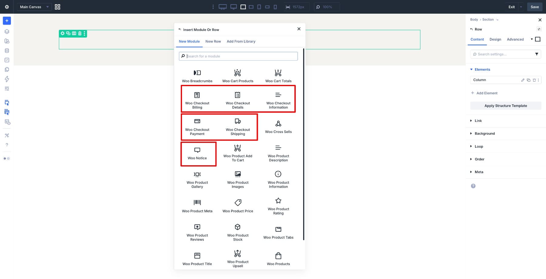 Divi 5 Woo checkout modules in the Visual Builder