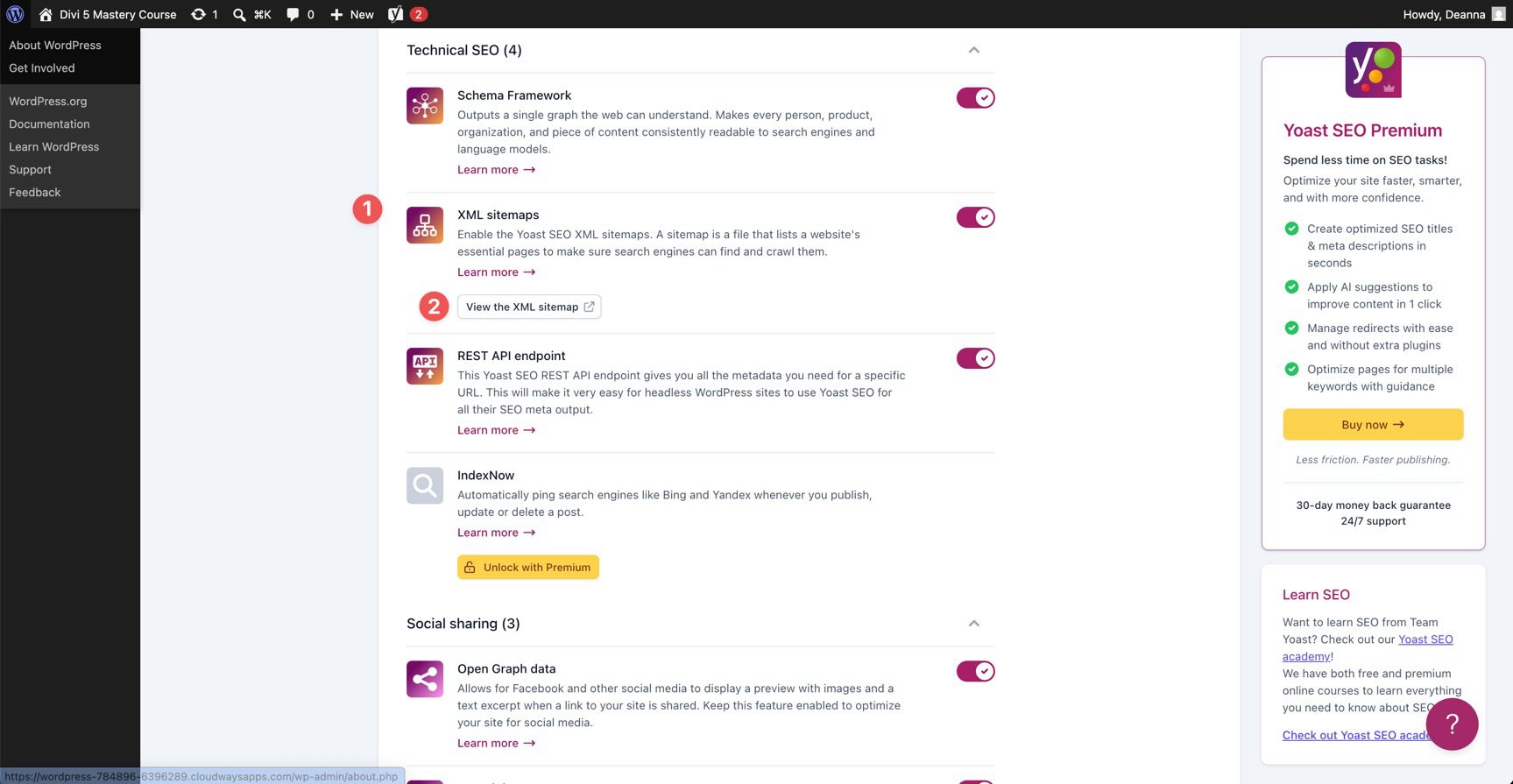 Yoast SEO sitemap settings