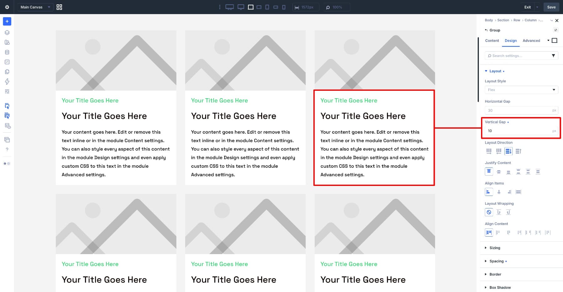 Setting the inner Group vertical gap for the date title and excerpt