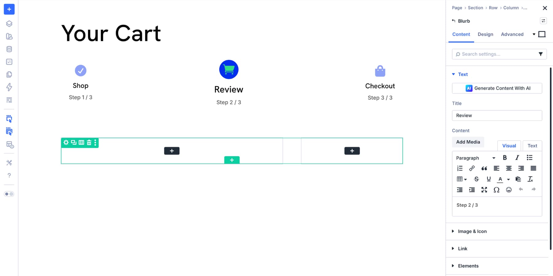 add a cart progress indicator with blurb modules in divi 5