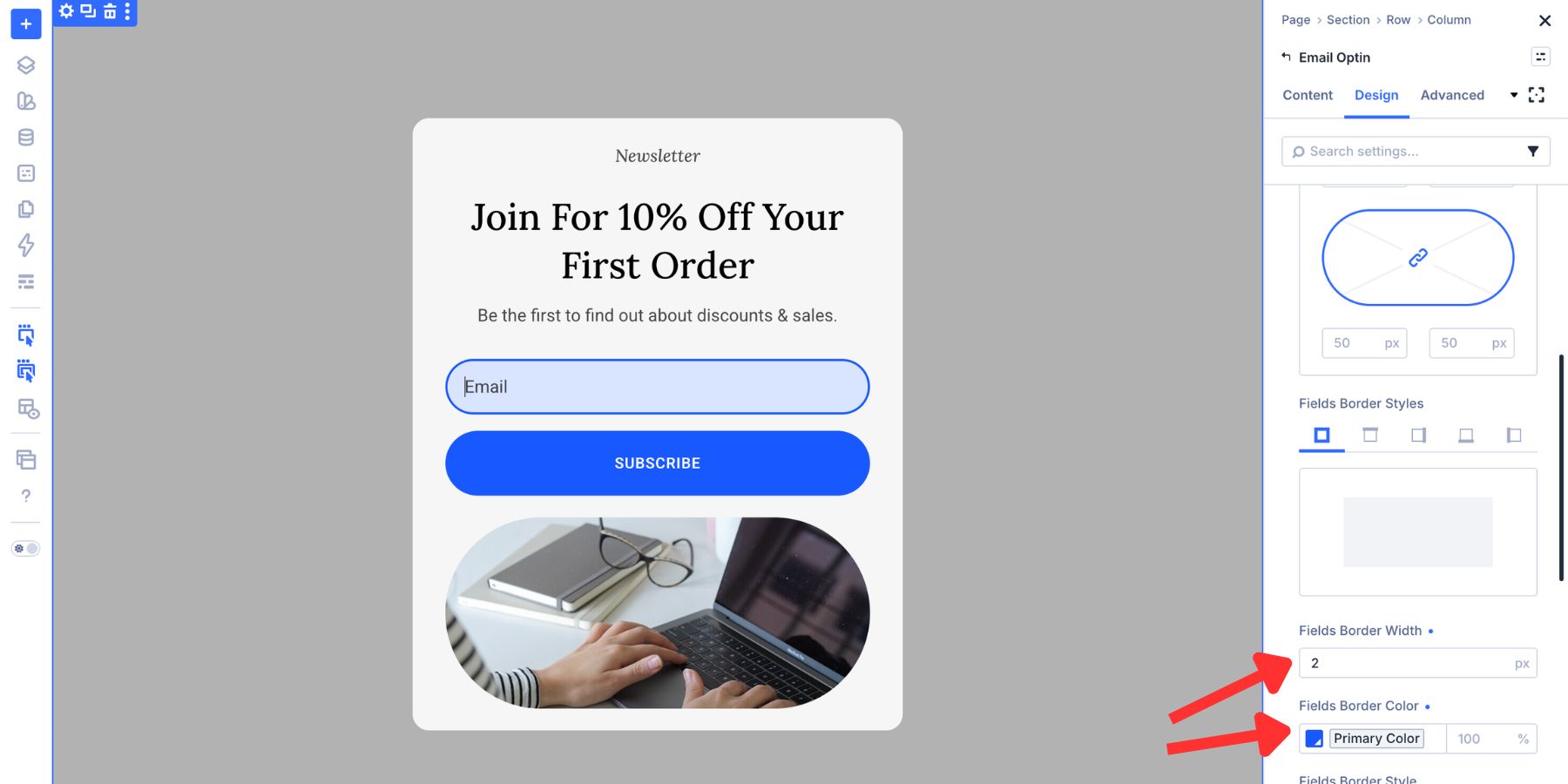 Adding border styling to the Email Optin field focus state