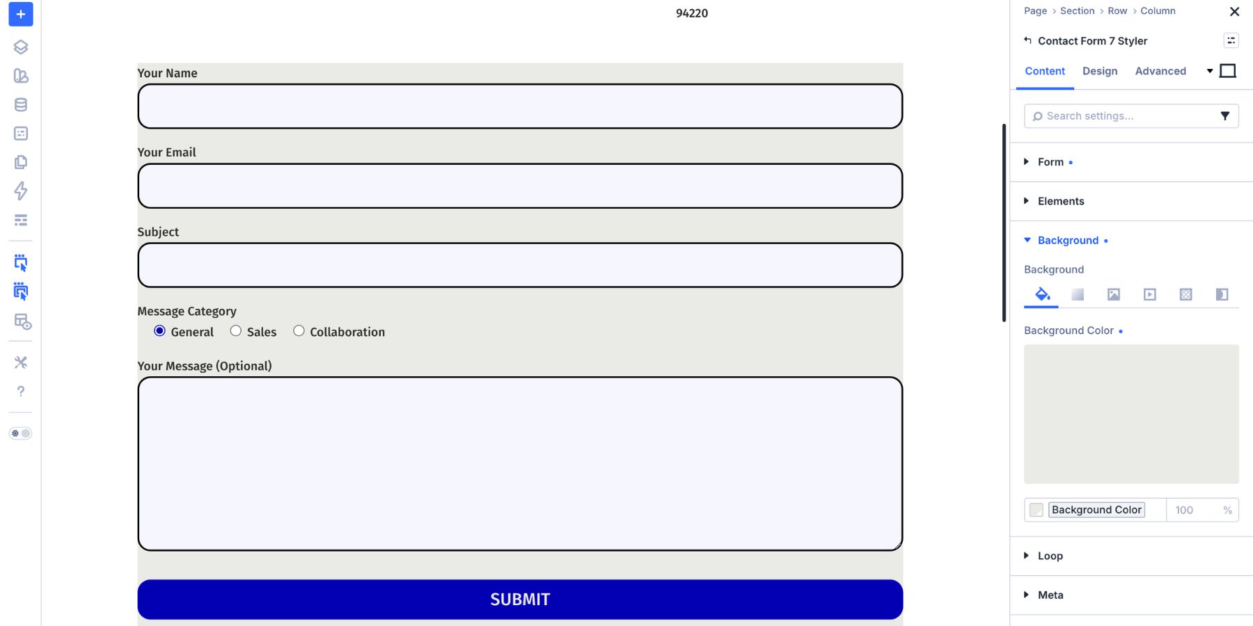 Background color applied to the Contact Form 7 Styler module container