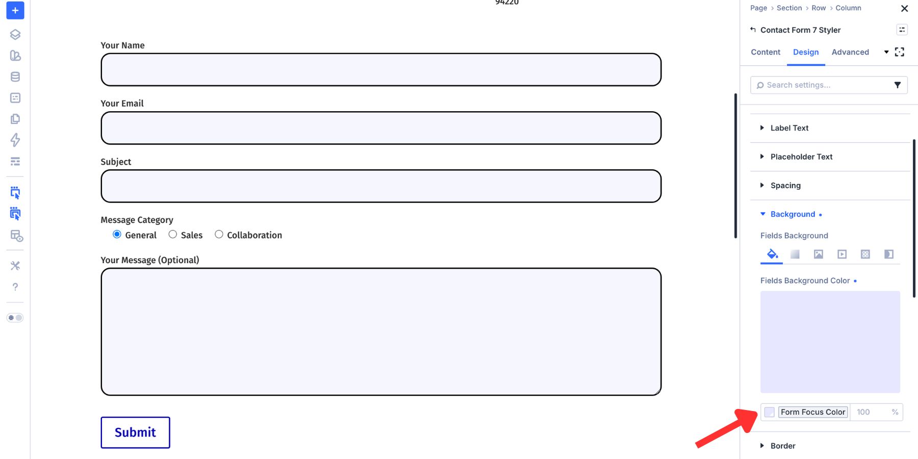 Focus background color applied to Contact Form 7 fields in Divi 5