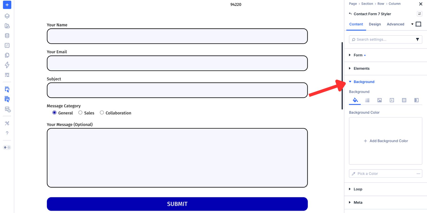 Module background settings in the Contact Form 7 Styler module