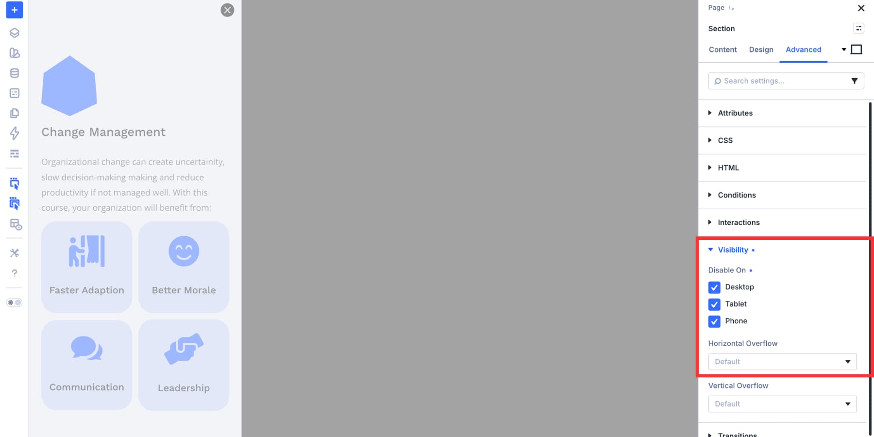 Hide the modal section before launching it with an Interaction