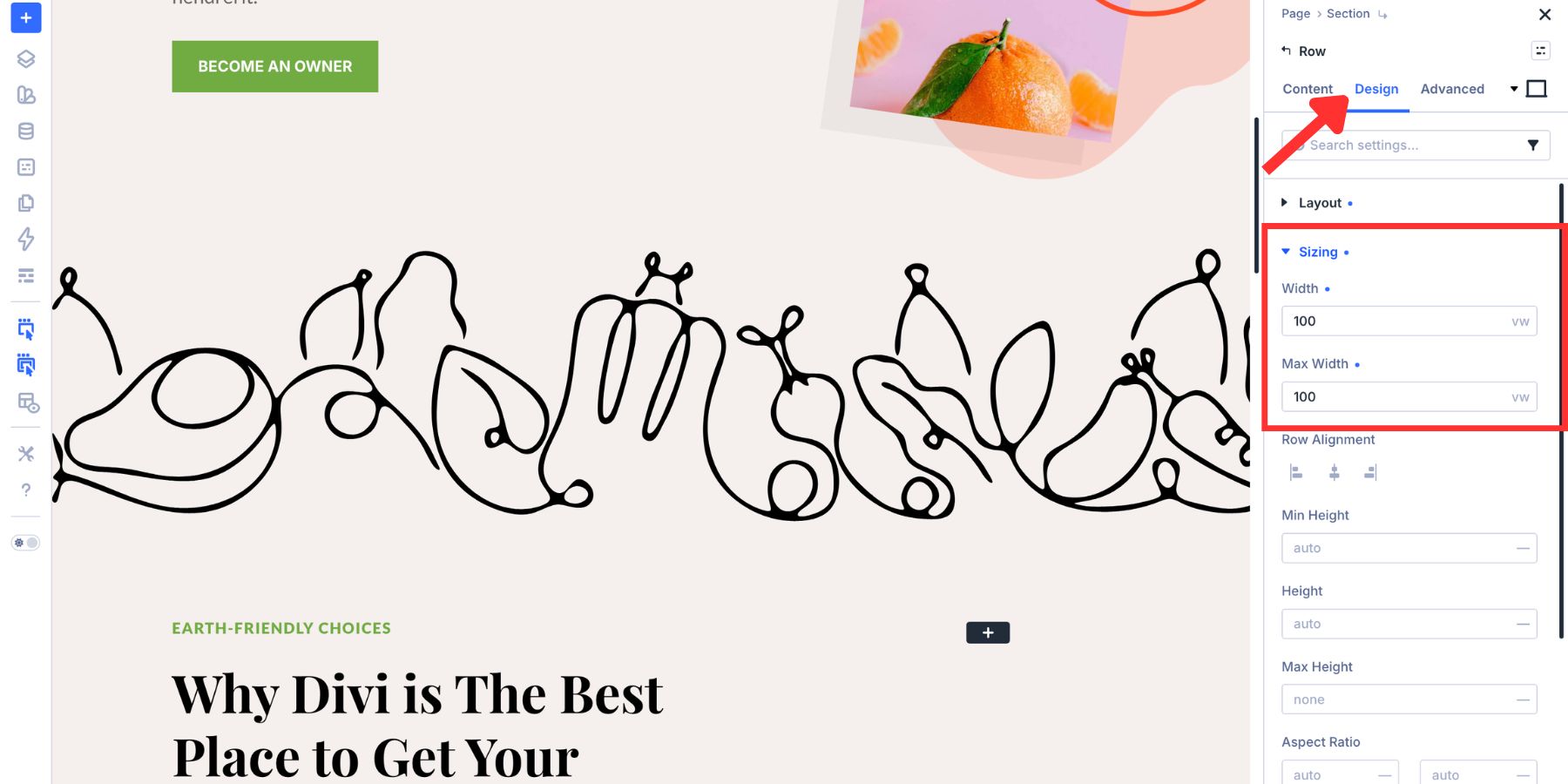 A screenshot of making the SVG row full width