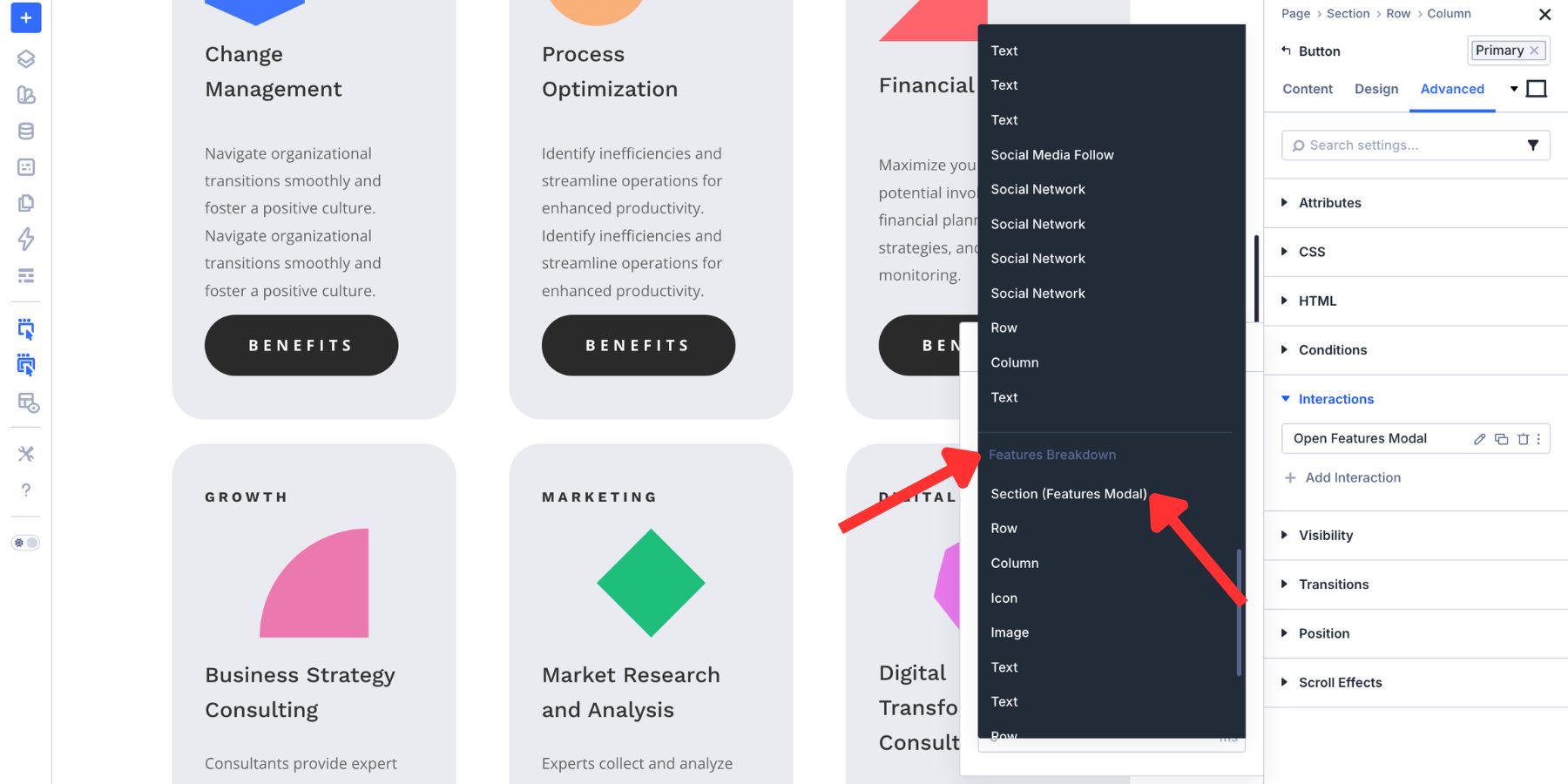 Select a Cross-Canvas target for a Divi 5 Interaction