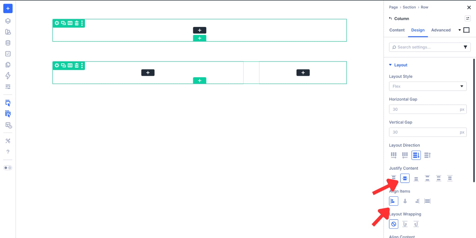 set layout alignment for the cart page header row in divi 5
