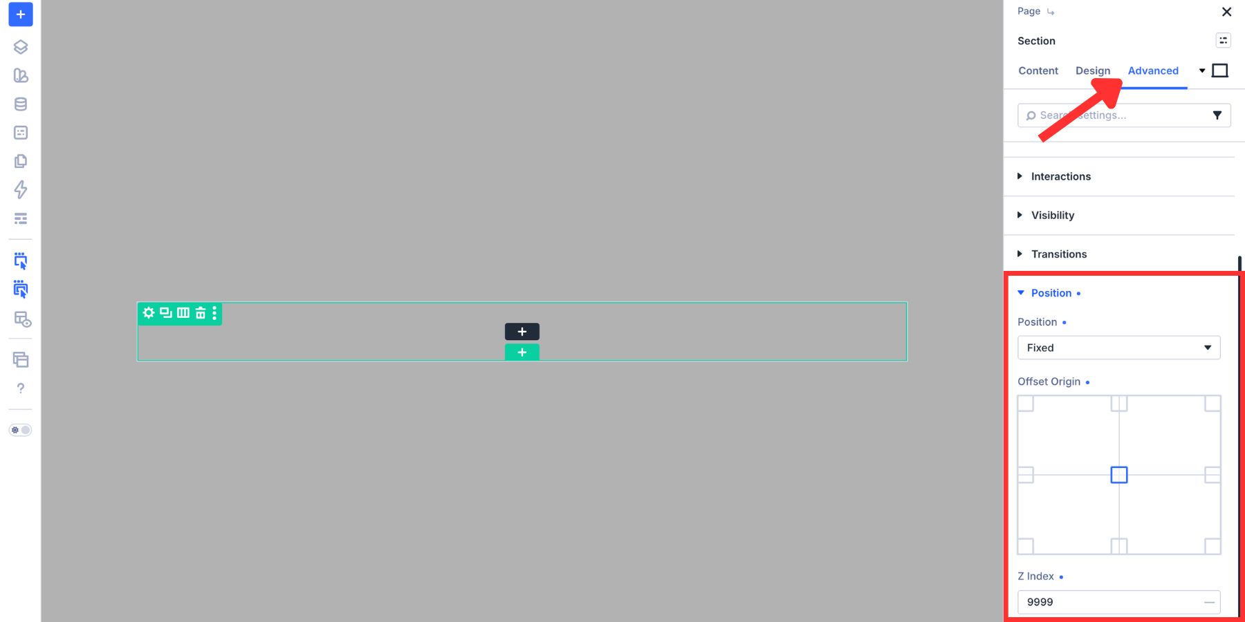 Setting fixed positioning for the popup overlay section