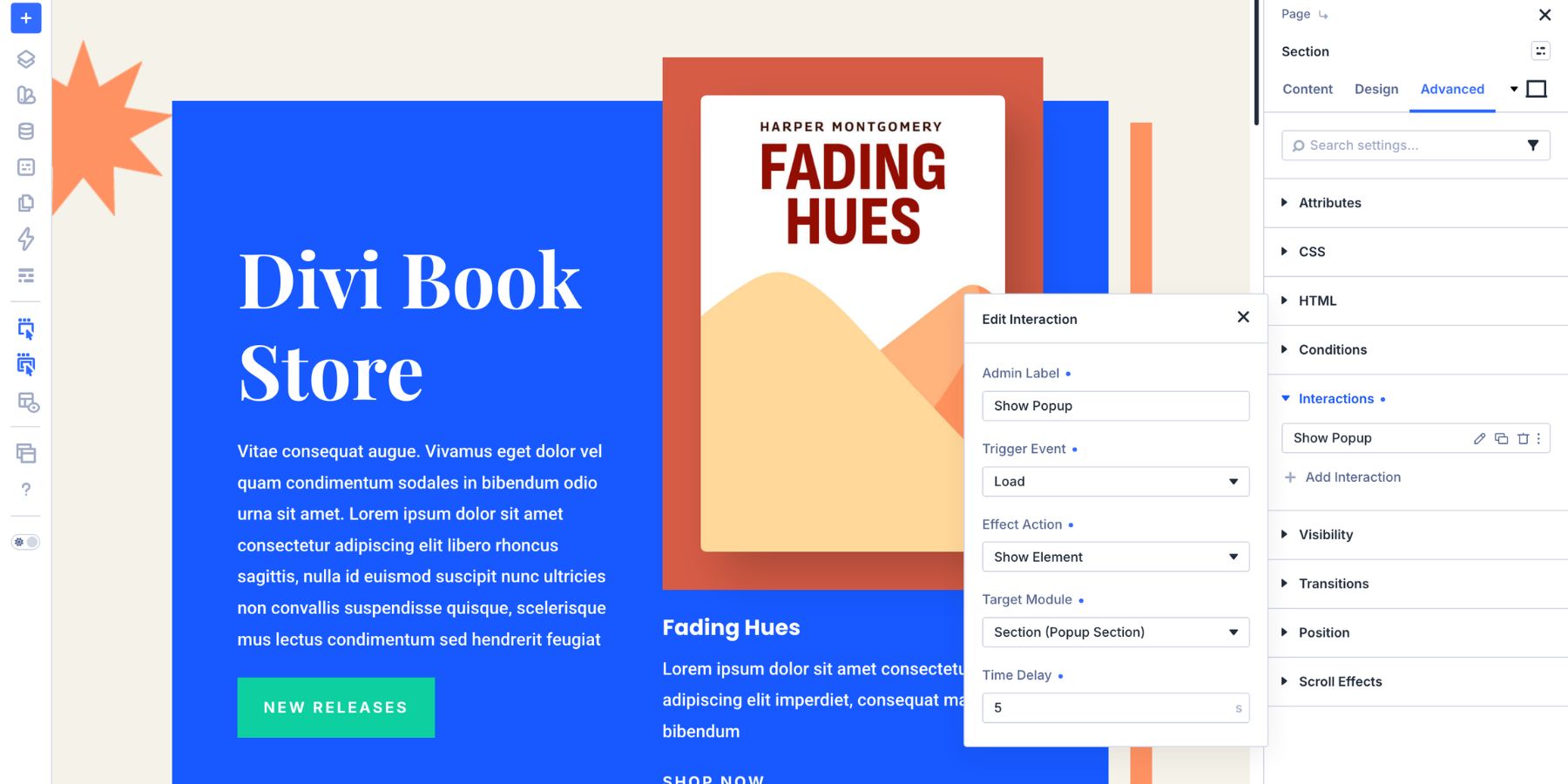 Setting up a page load Interaction to show the email popup