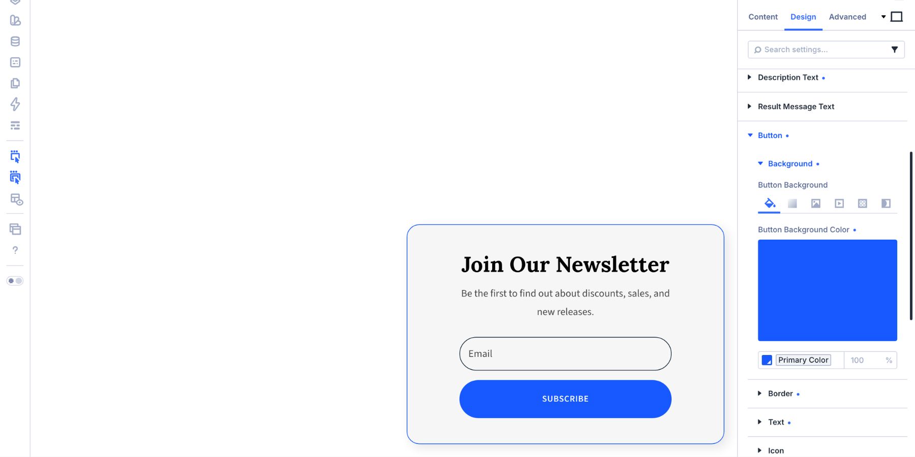 Styling the minimalist popup Email Optin module with Design Variables