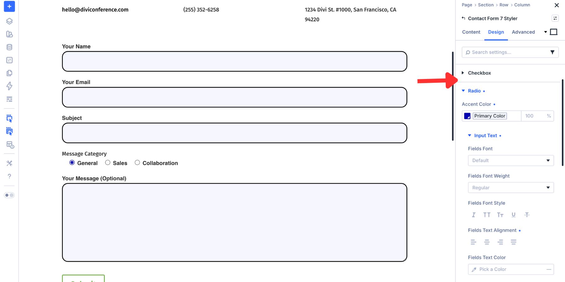 Radio button styling options in the Contact Form 7 Styler module