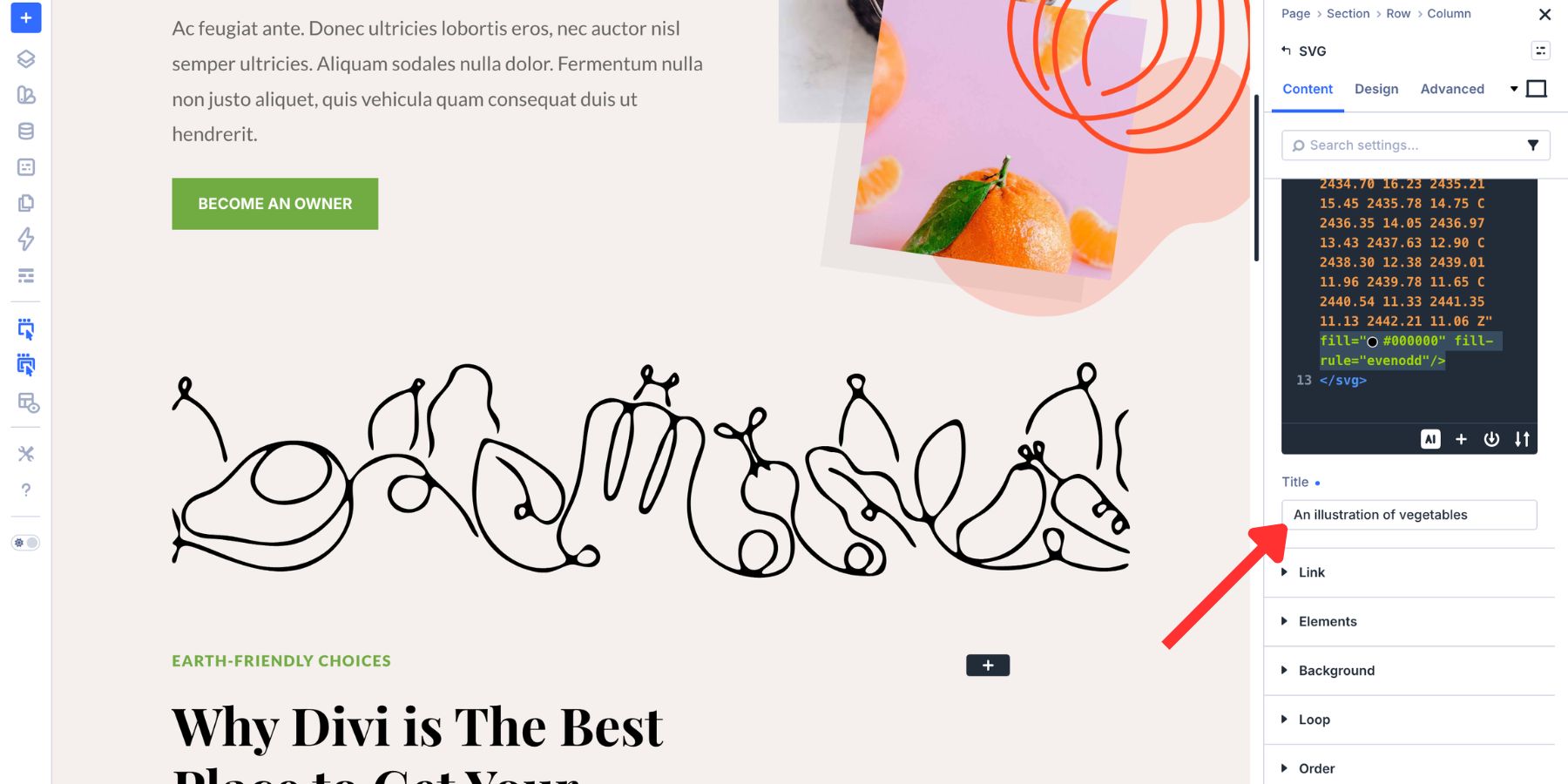 A screenshot of the adding a title to the SVG in Divi 5