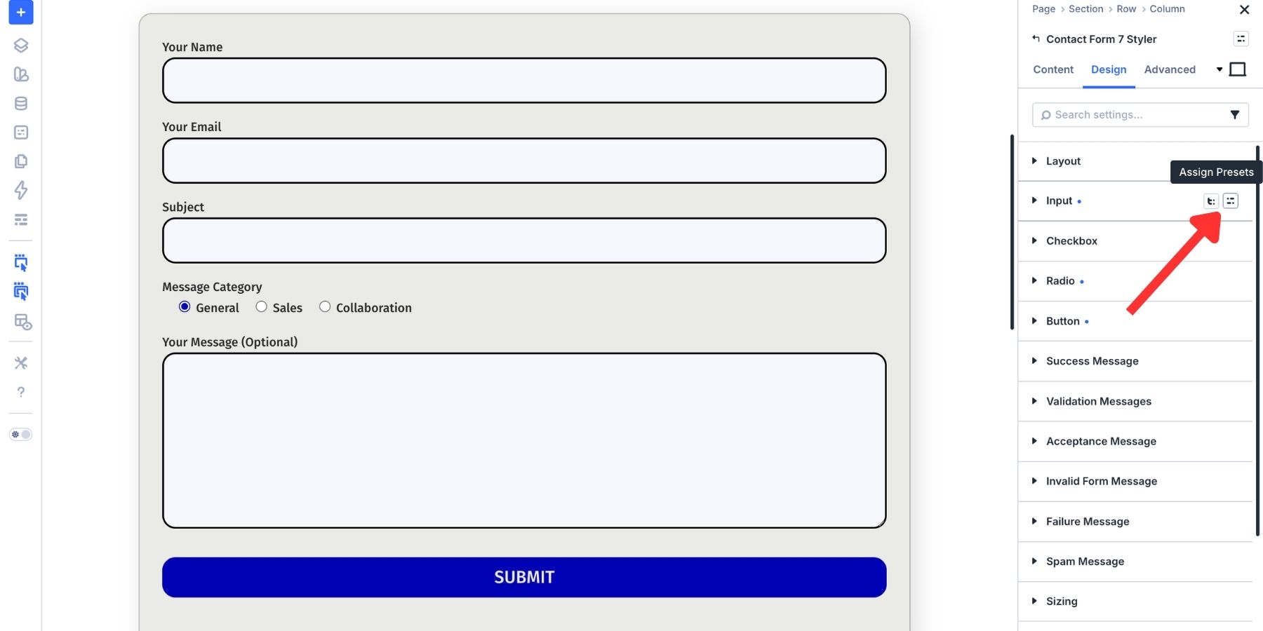 Option Group Preset icon in the Contact Form 7 Styler module