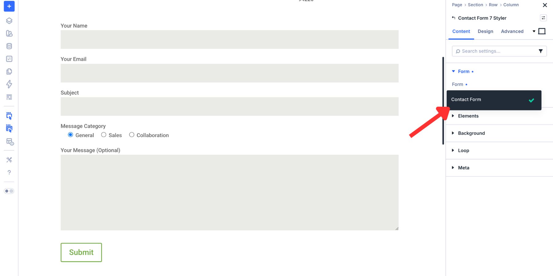 Contact Form 7 form selector in the Divi 5 Styler module