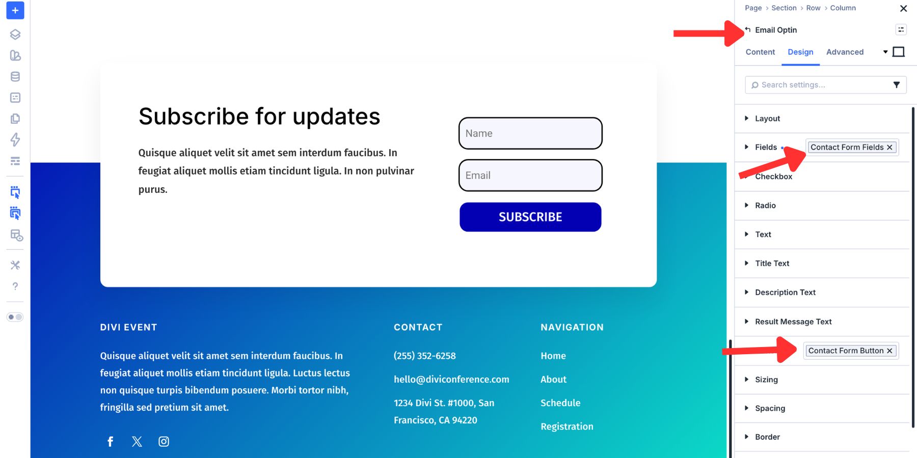 Email Optin field using an Option Group Preset created from Contact Form 7 styling