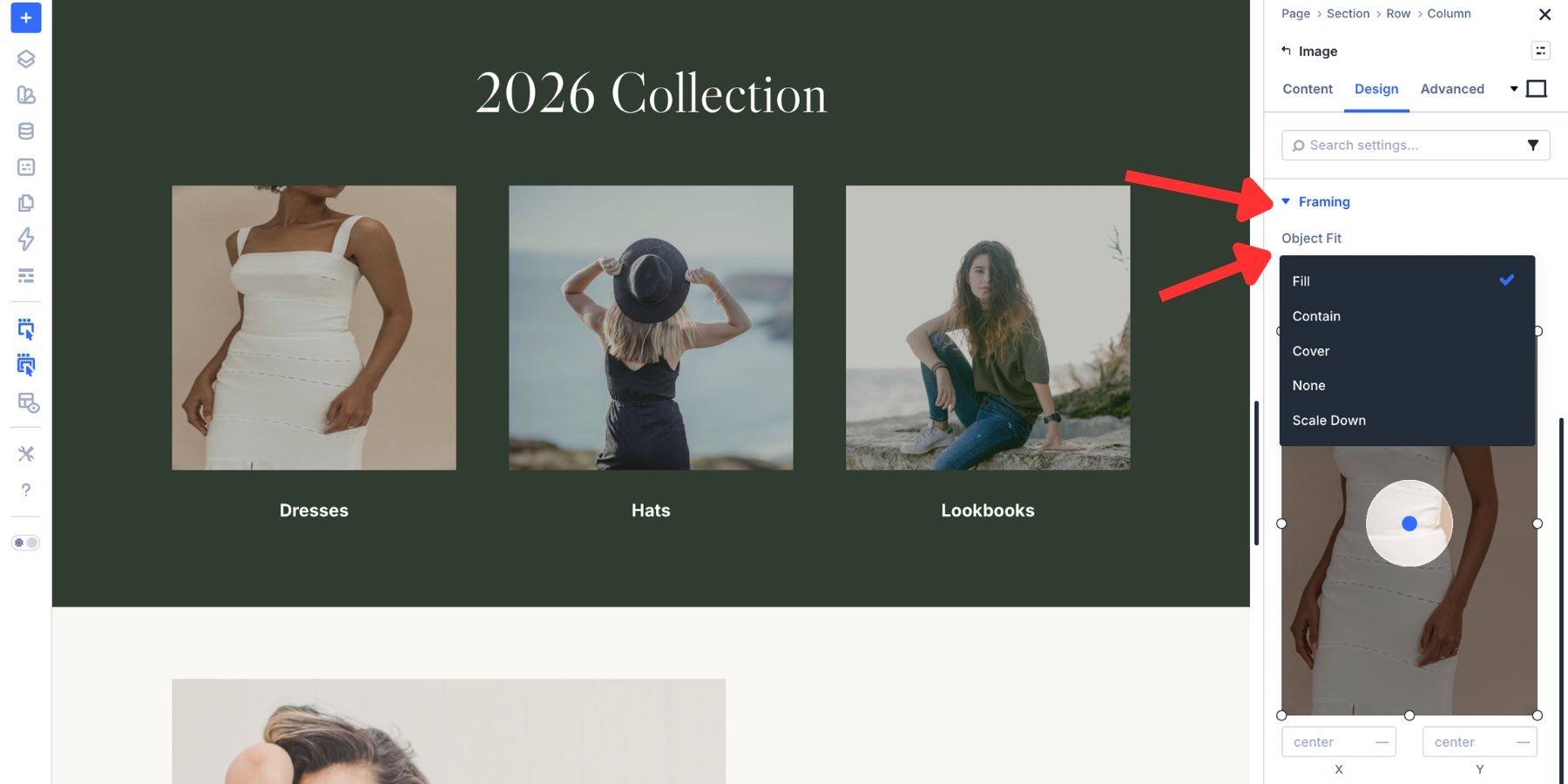 Object Fit options inside the Divi 5 Framing option group