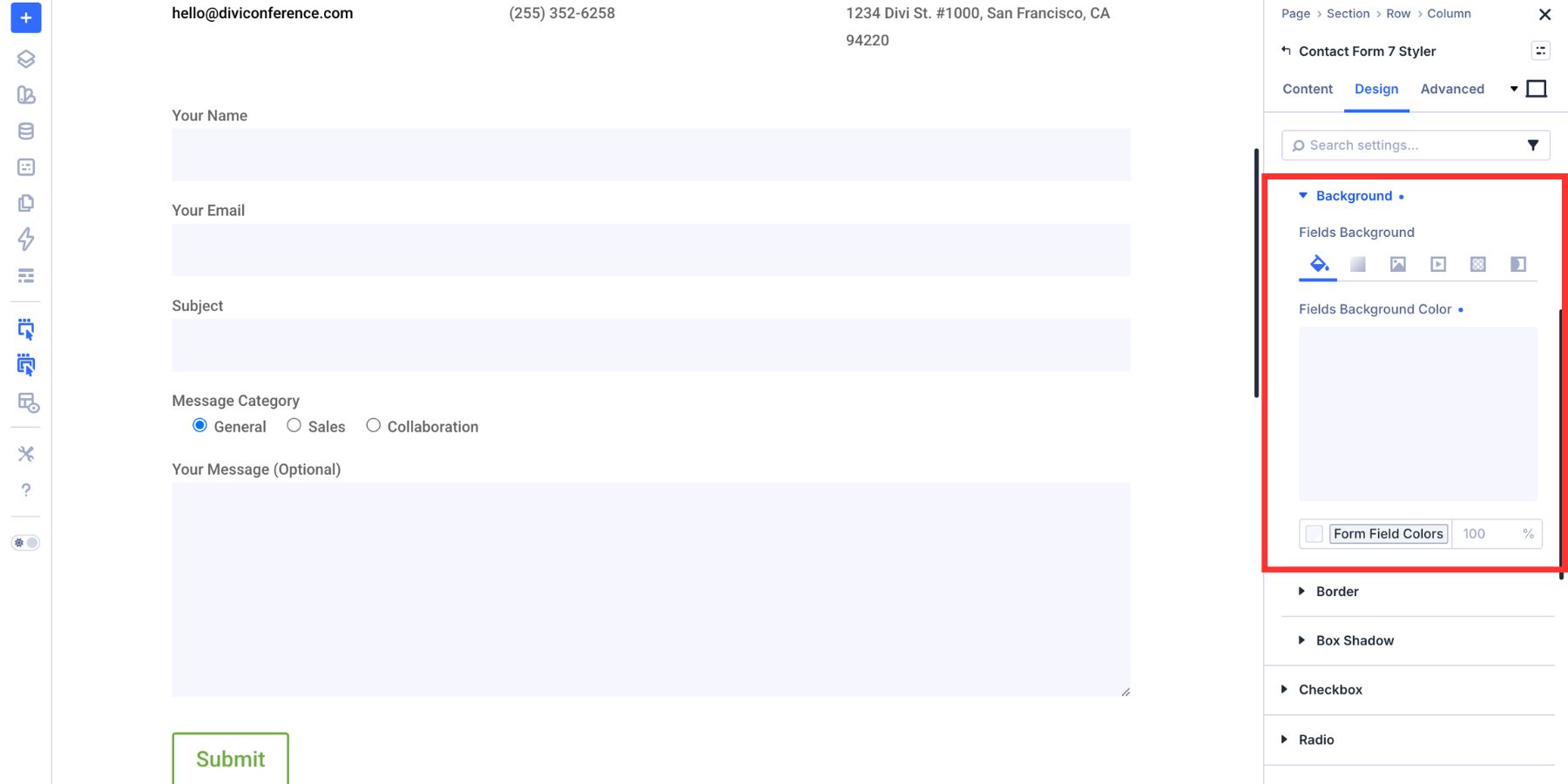 Input background color set with a Design Variable in Divi 5