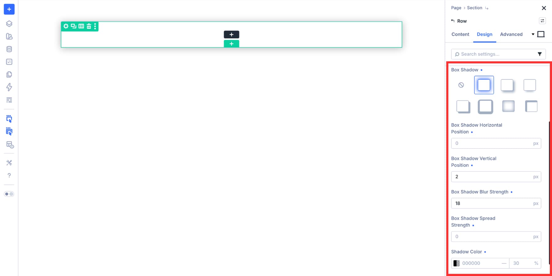 Box Shadow settings in Divi 5