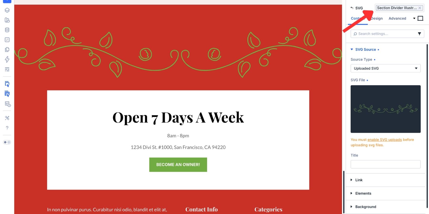 A screenshot of the using the SVG element preset created with another SVG