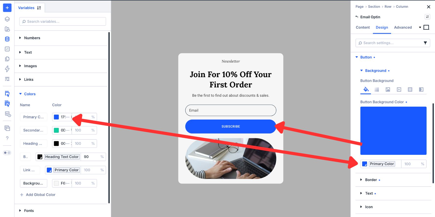 Using Design Variables for Email Optin button styling in Divi 5