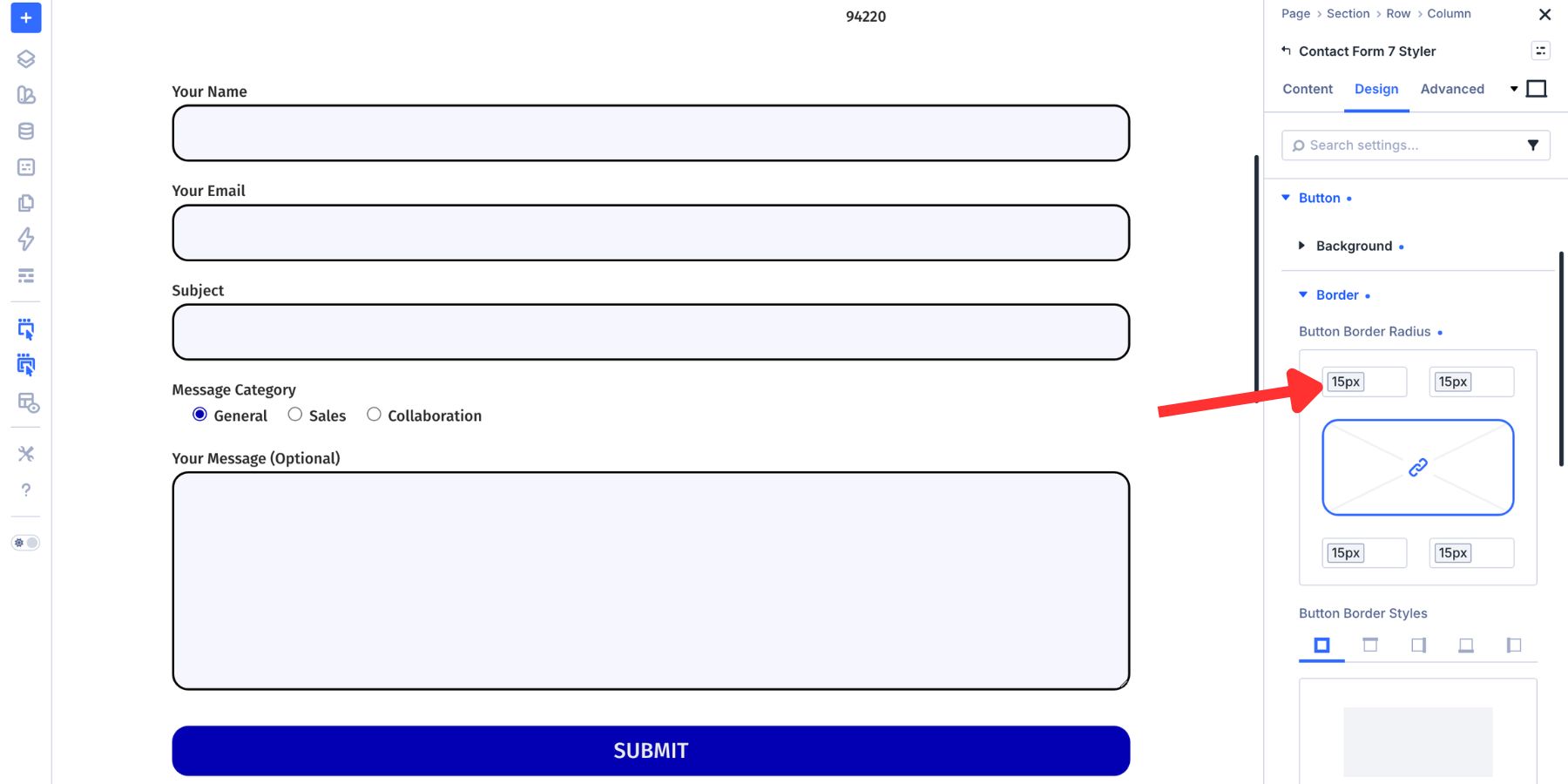 Submit button radius matched to input field radius in Divi 5
