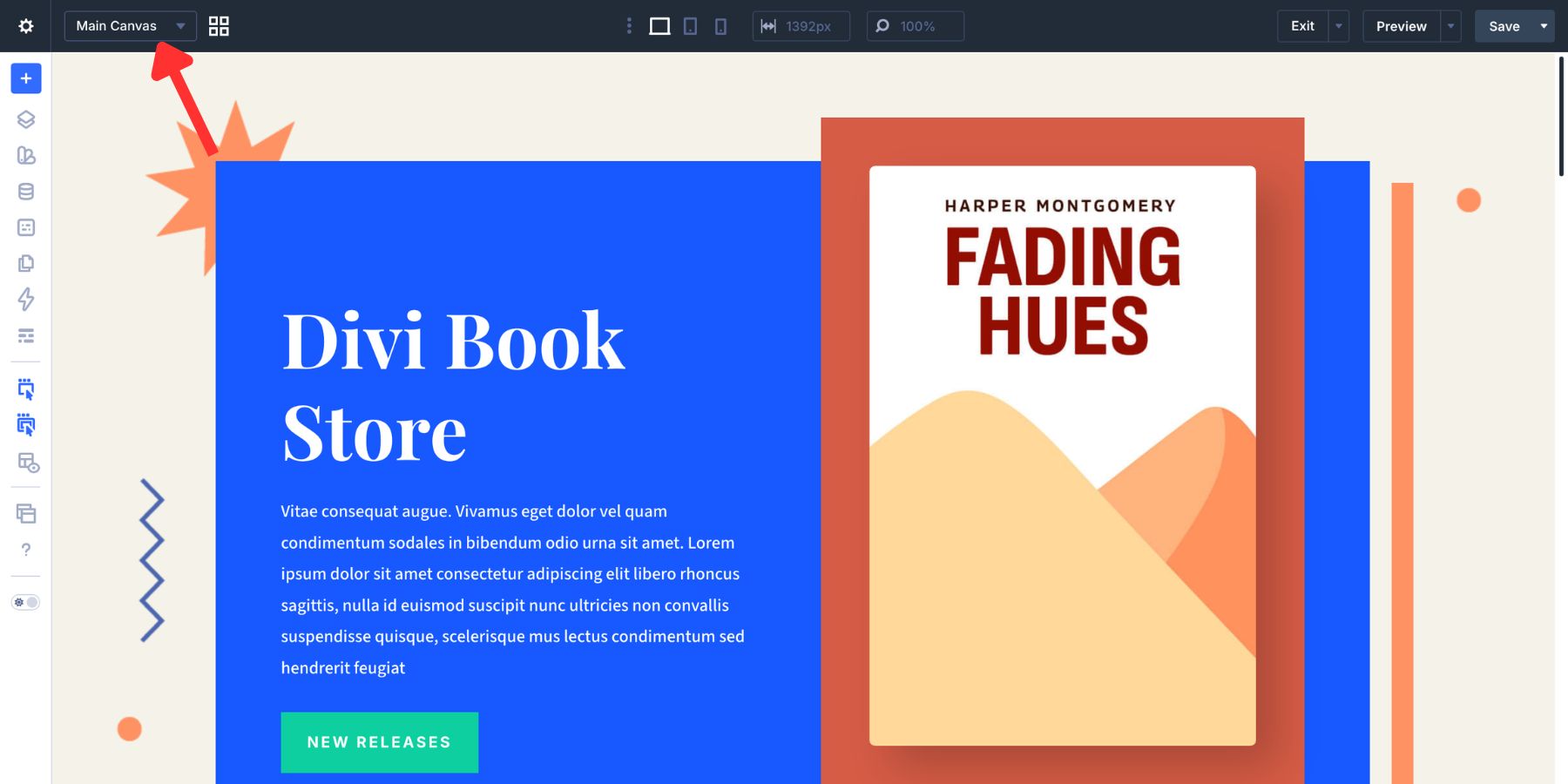 Canvas dropdown in the Divi 5 Visual Builder