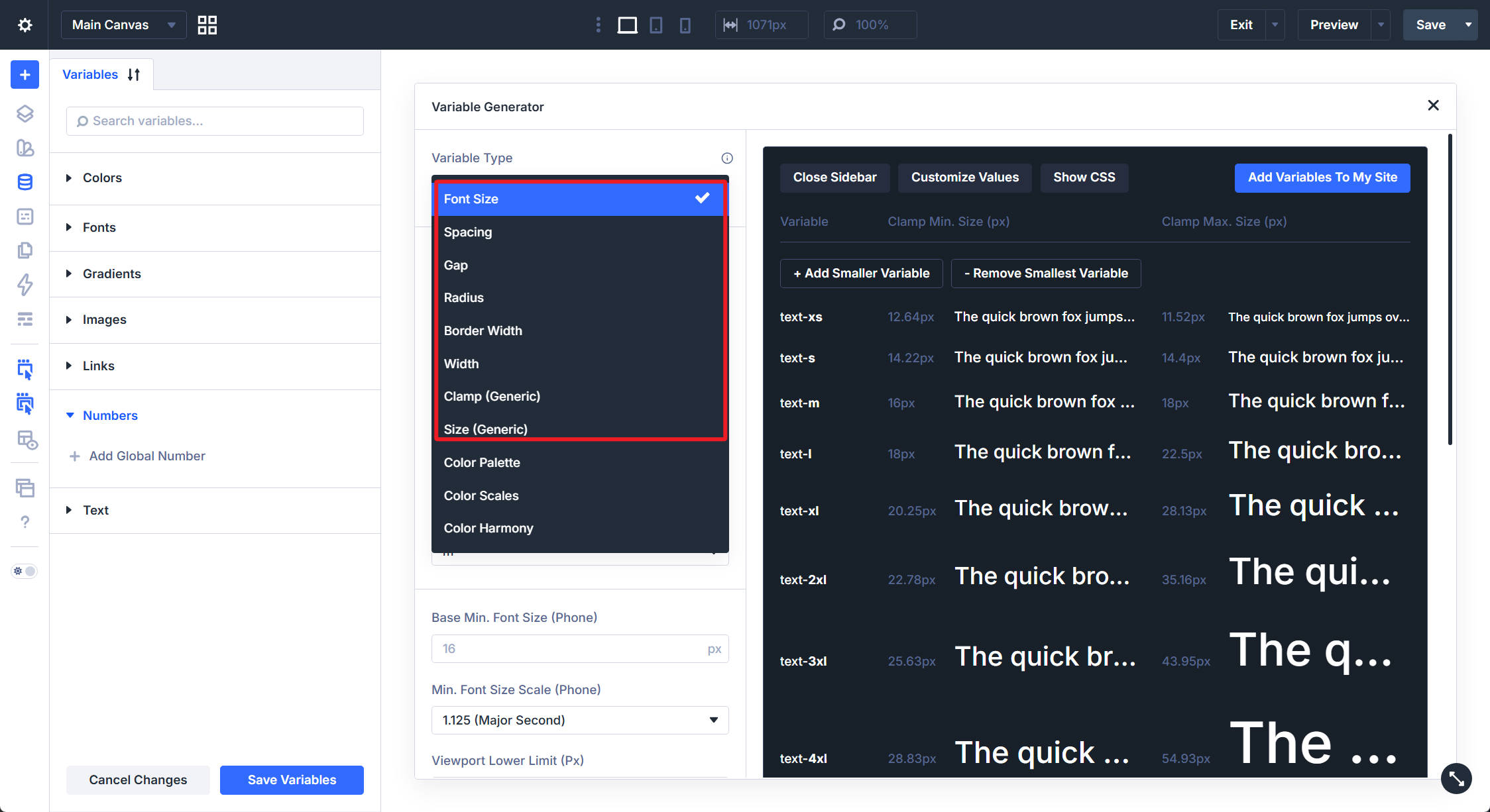 All numeric variable generator types in Divi 5
