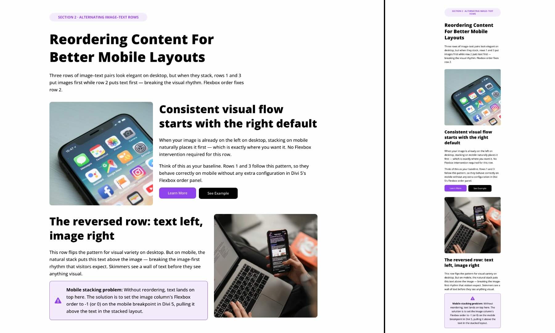 Alternating Image-Text Rows