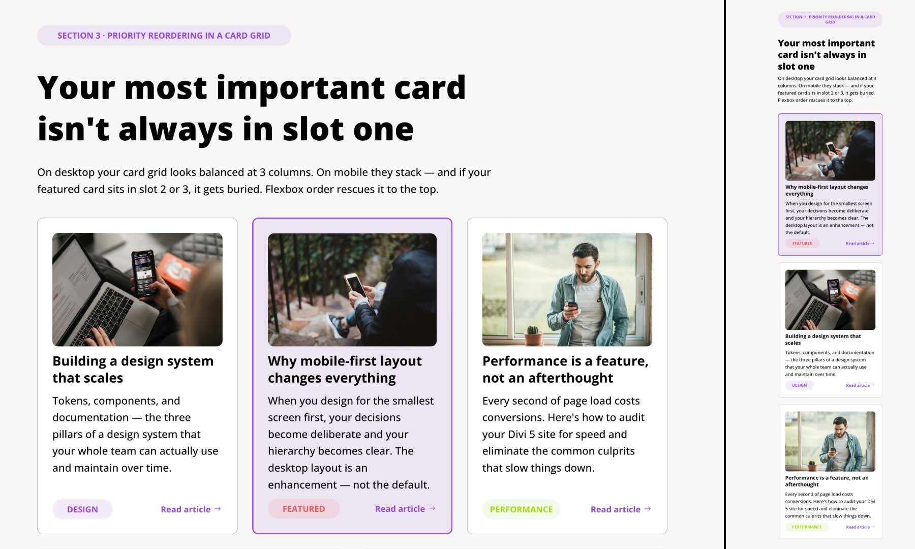 example 3 - priority reordering in a card grid