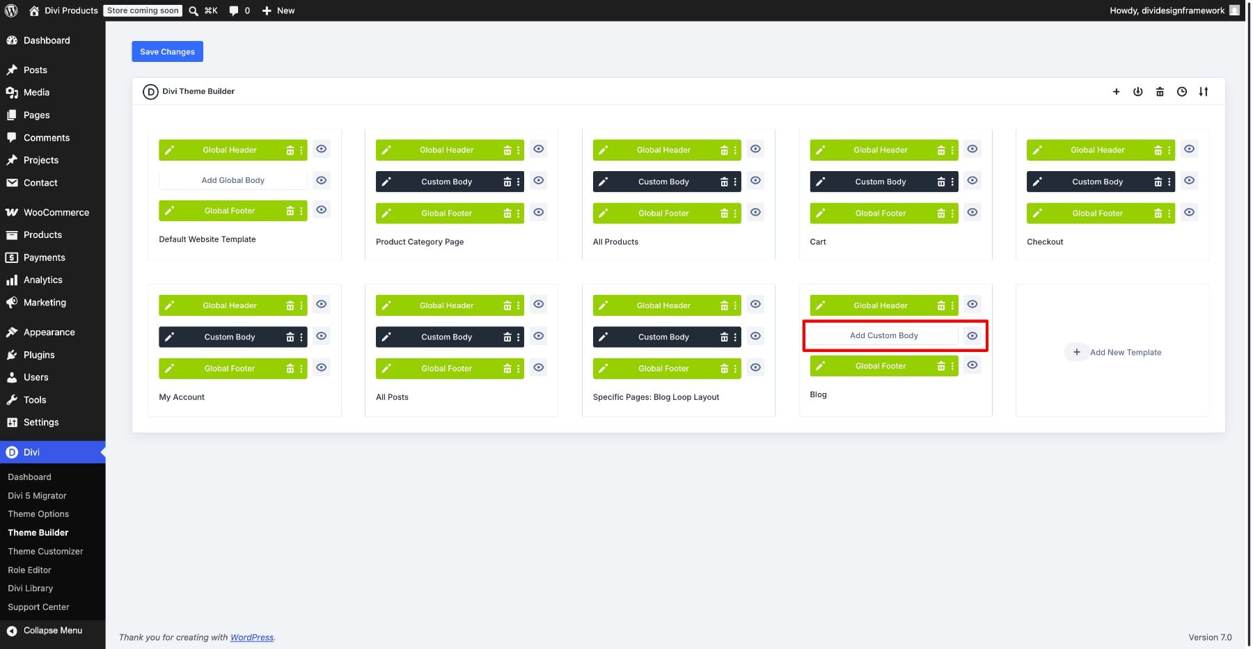 Adding a custom body to a Divi 5 Theme Builder template