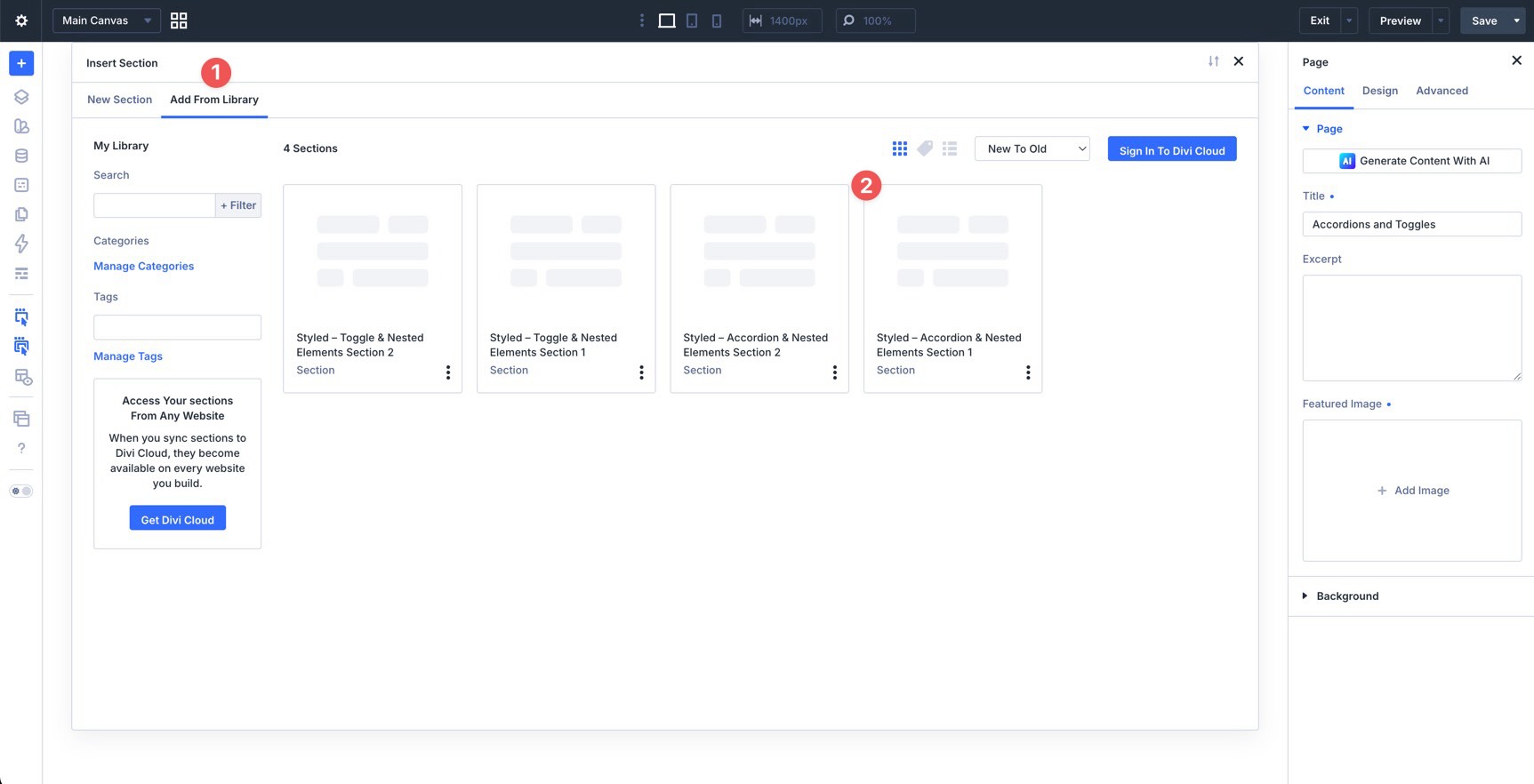 add layout from Divi library