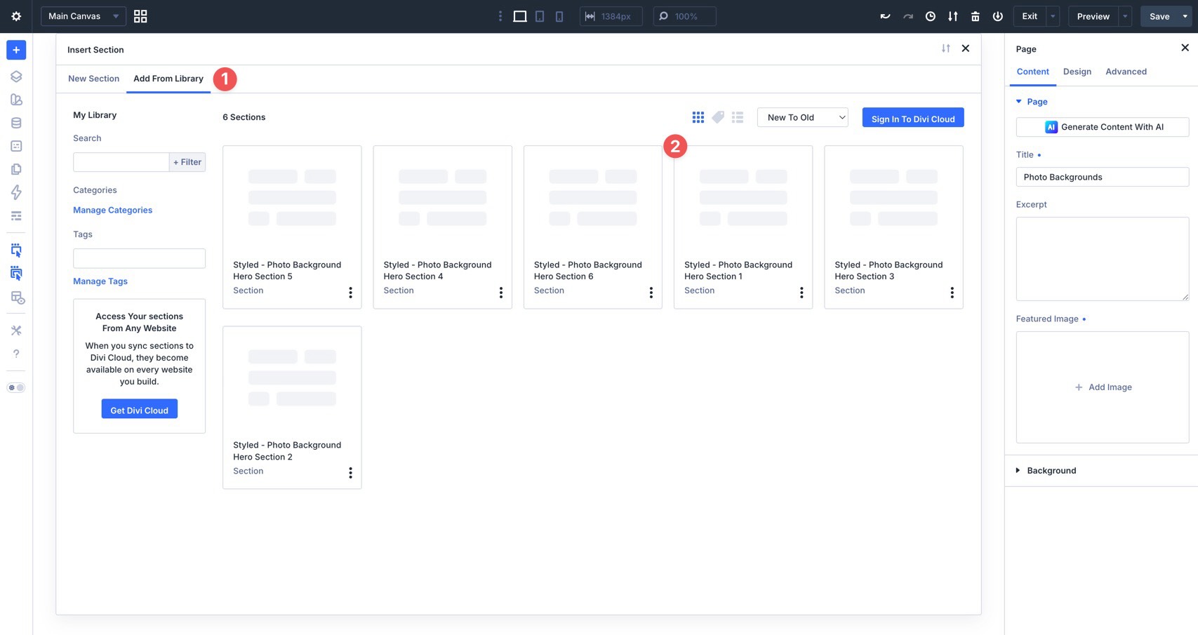 add a layout from the Divi Library