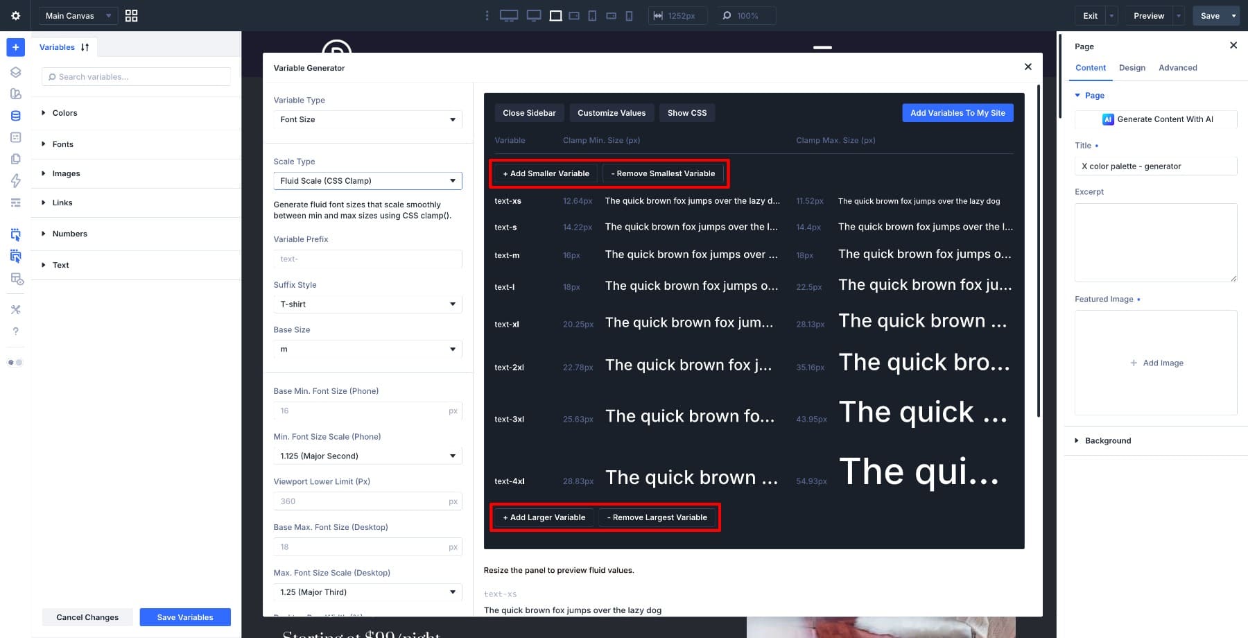 Add or remove larger and smaller font size variables in Divi 5