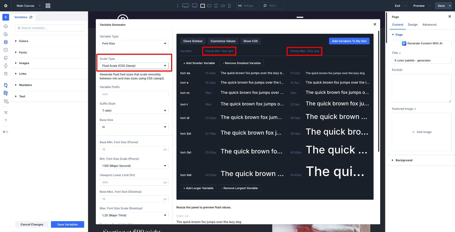 Minimum and maximum clamp values in Divi 5 Variable Generator
