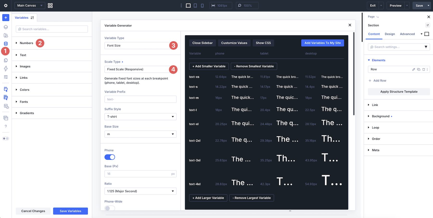 fixed scale responsive variables