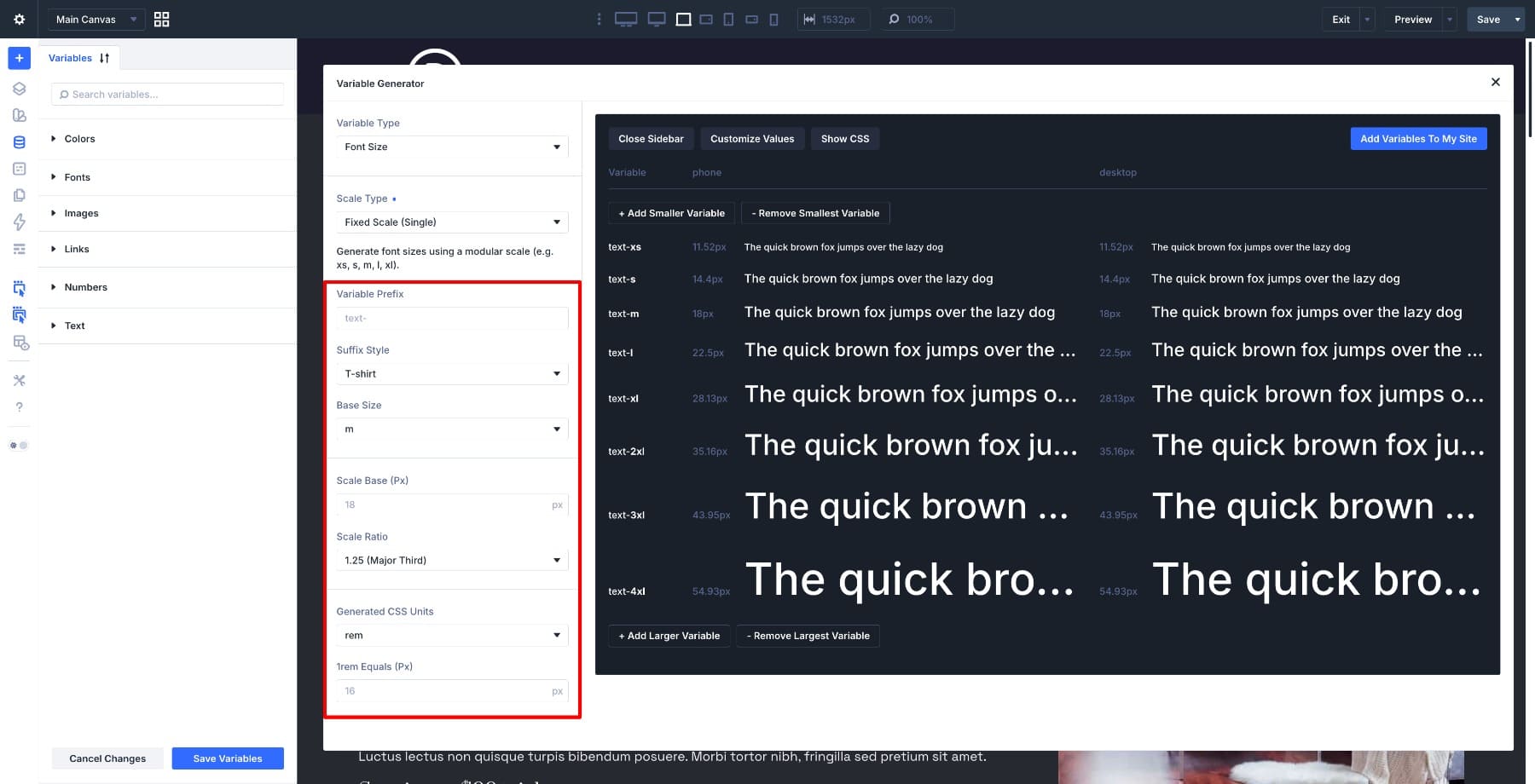 Fixed Single settings in Divi 5 Variable Generator