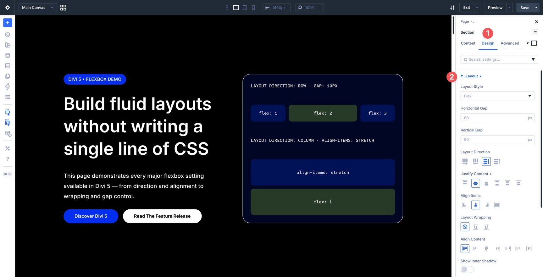 flexbox settings in Divi 5