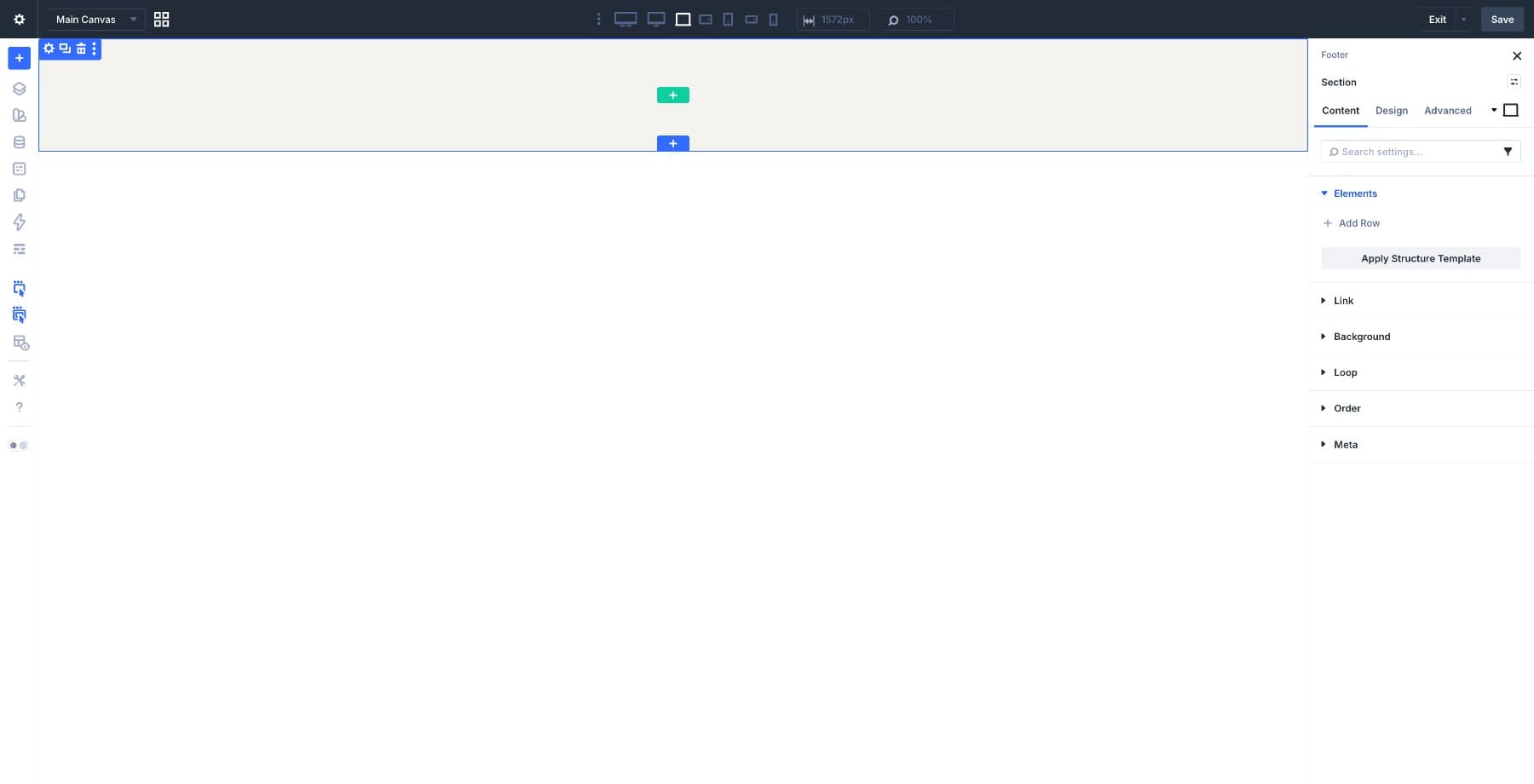 Blank Global Footer layout in the Divi Visual Builder