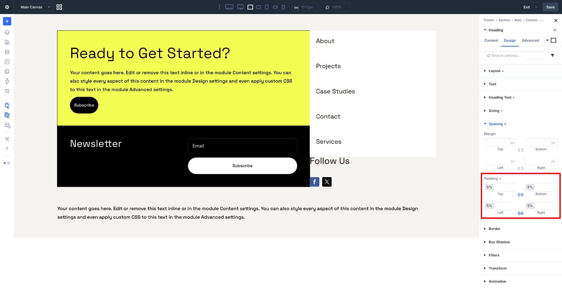 Applying Footer Spacing to the looped heading module